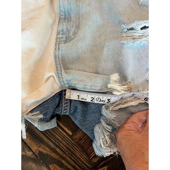 Vervet Color block Denim Cut Off Jean Shorts Women Large Fringe Western Summer - Picture 6 of 12